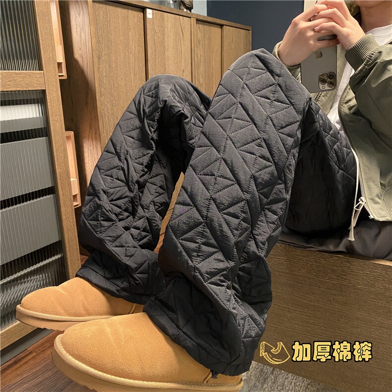 菱形格eaho外穿棉裤男女冬季加厚夹棉滑雪裤子东北哈尔滨防寒卫裤，男装棉裤，电商B315