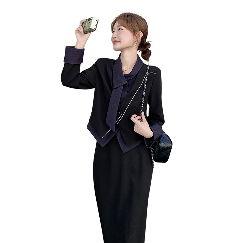 高级感通勤西装套装女2025秋季新款韩系牛仔拼接西服半身裙两件套,女装套装/套裙,2C255