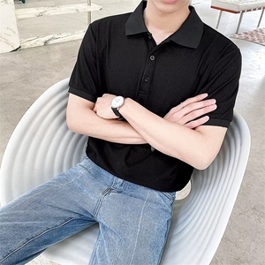 夏季男士Polo衫纯色短袖翻领针织衫修身韩版坑条休闲百搭T恤 PL04图片