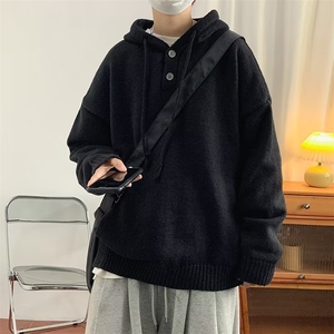 针织衫带帽潮休闲原宿长袖秋季毛衣纯色2025套头男MZ805-P45图片