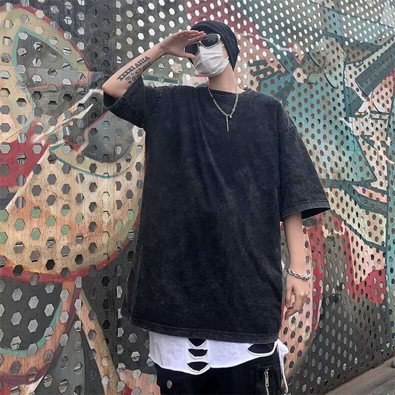水洗做旧重磅纯短袖t恤男夏季圆领美式复古大码半袖T300-P32,男装T恤,星座1001-1