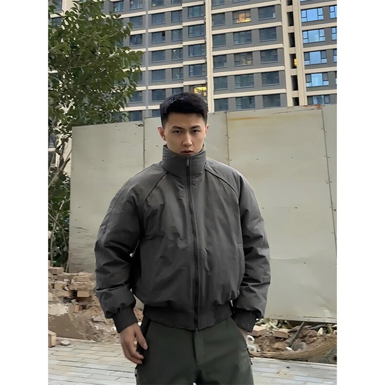 现货美式高街休闲夹克冬季三防立领纯色户外工装加厚棉服外套,男装夹克,电商A486