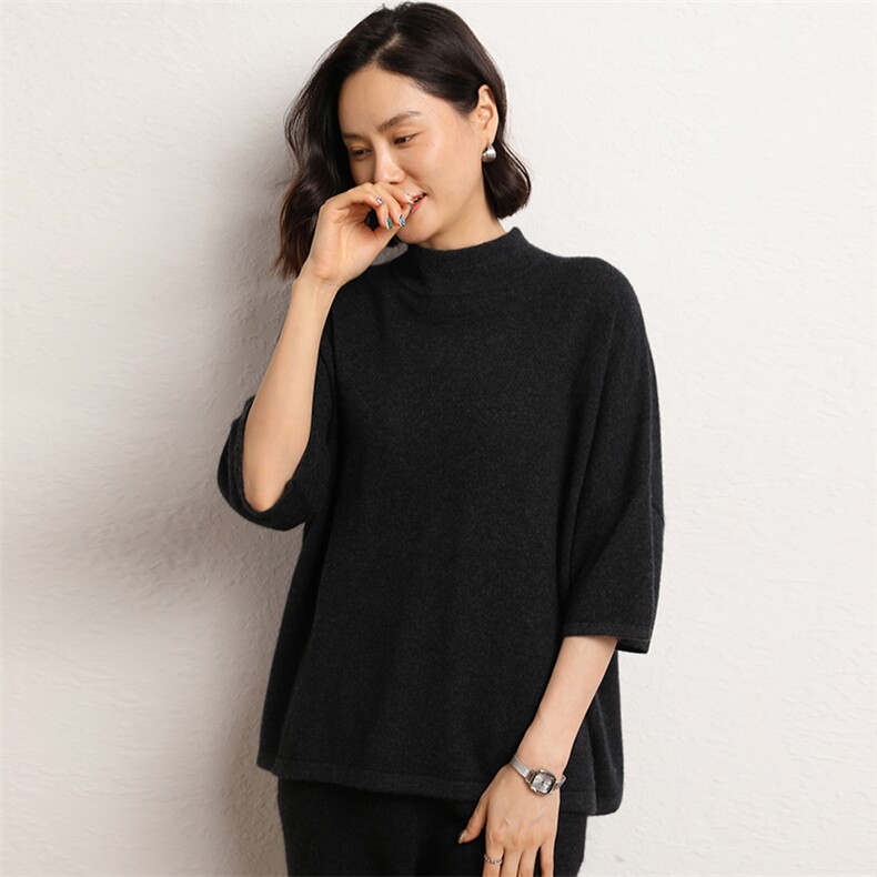 羊绒衫女半高领宽松毛衣百搭时尚针织打底衫,女装羊绒衫,五色羊羊绒