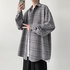 宽松格子衬衫男生紫色衬衣厚款KD622-P30，男装衬衫，电商D312-1