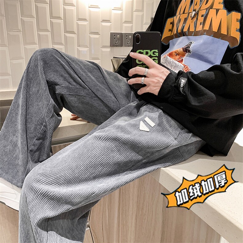 2025冬季原创港风加绒加厚灯芯绒休闲裤直筒裤灰GK26-1-P55,男装卫衣,电商B277A（原A068）