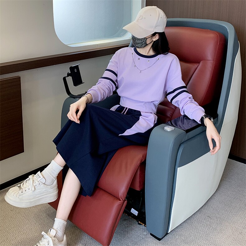女秋新款设计感链条圆领撞色卫衣半身裙两件套,女装套装/套裙,江南