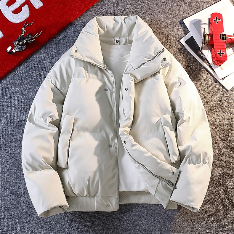 立领PU皮棉服宽松休闲百搭高级感棉衣纯色保暖外套MD8808-特价P70,男装棉衣,电商A007