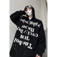 美式慵懒复古高街破洞连帽针织开衫男女毛衣宽松情侣拉链毛绒外套，男装针织衫/毛衣，星座1013