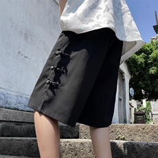 新中式盘扣休闲短裤男夏季薄款冰丝外穿风大码宽松男装五分裤子，男装牛仔裤，星座505-2（原电商A260-1)