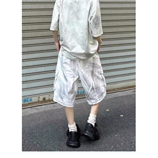 网络图美式高街做脏工装牛仔五分裤男夏季新款百搭宽松直筒短裤，男装牛仔裤，星座410-7