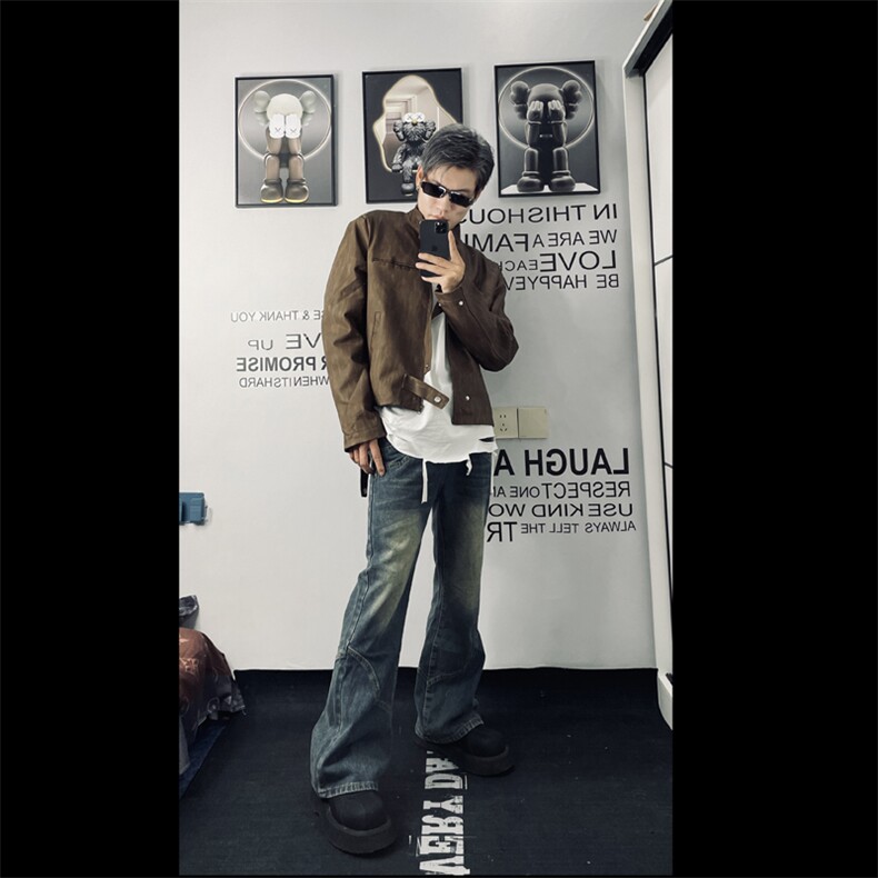 美拉德高街复古棕色机车皮衣外套男小众设计感短款JH188-P88,男装夹克,星座1109-3