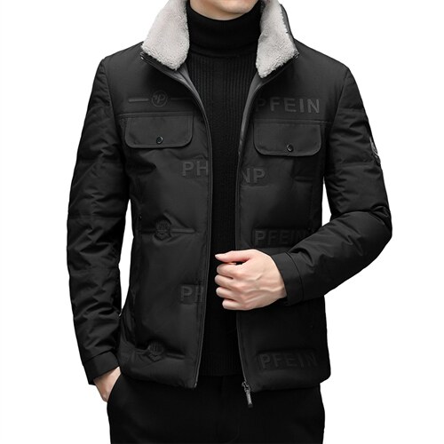 2023冬季脱卸毛领短款羽绒服男款中年装加厚外套XXH9611-P220，男装羽绒服，电商B212（原钱塘6029）