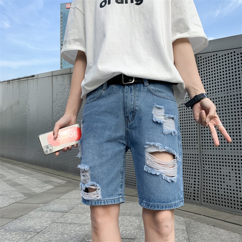 夏季宽松直筒破洞牛仔短裤男韩版潮流超火cec五分裤中裤DK16-P30,男装牛仔裤,电商A318