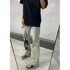 【网图】火焰牛仔裤男水洗做旧微喇vibe裤子美式高街NZ05LL特P58，男装牛仔裤，星座1007（原301D）