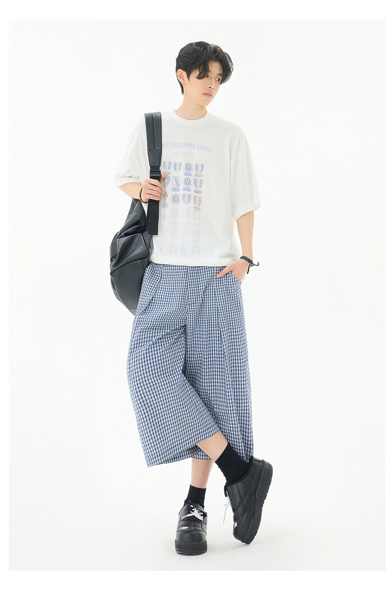 韩版潮流百搭cleanfit格子美式裤子七分休闲裤男女夏季YD706-P50,男装休闲裤,星座509
