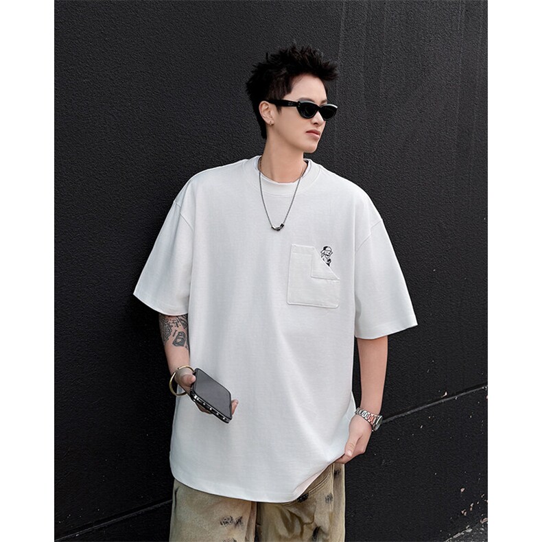 DP0111-P35纯棉潮牌短袖T恤设计感口袋印花夏季重磅宽松上衣服,男装T恤,电商C233
