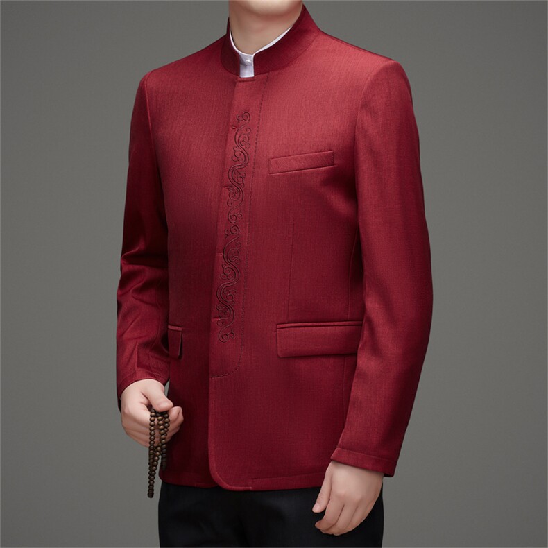 2026新款男士中山装西服外套男士中老年风新中式休闲西服唐装,男装西服,钱塘723
