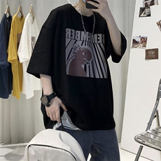 T10男士休闲宽松港风印花T恤衫男圆领半截袖TEE五分袖T恤潮男女T，男装T恤，星座115A-3
