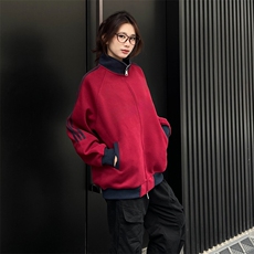 抖音得物高品质26春装美式高街重磅结构拼接织带立领卫衣外套CM42，女装短外套，电商A486-1