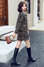 名媛气质小香风毛呢套装女2023秋冬新款粗花呢外套半身短裙两件套，女装套装/套裙，韩蜜菓