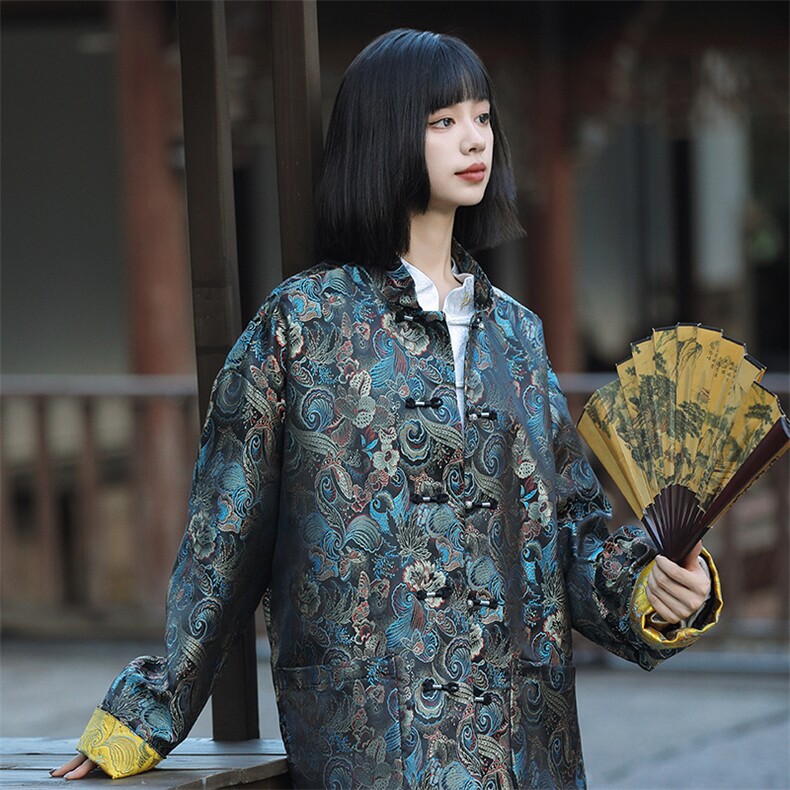 中式中性新中式加厚色天香提花金属盘扣立领夹克唐装外套JK103,男装夹克,星座305A（原312A-1）
