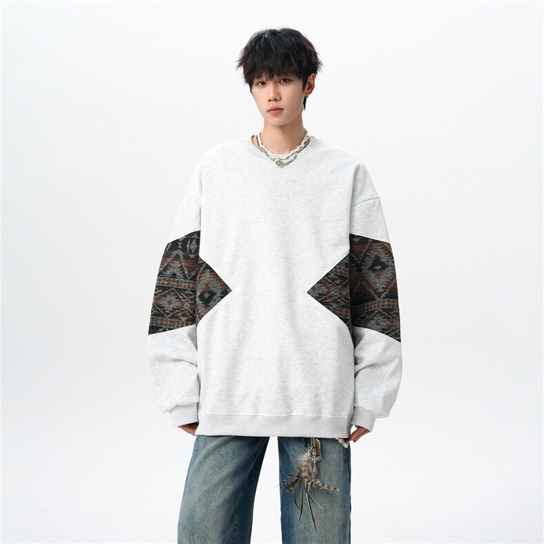 8XL-M春秋季圆领拼接撞色民族风卫衣男新款潮牌上衣服WY005P58,男装民族服装,电商B312