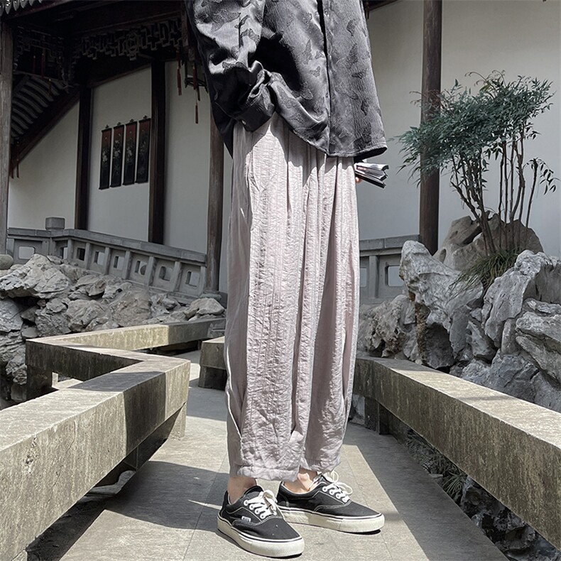 8XL-M风亚麻裤男宽松棉麻裤子大码阔腿裤灯笼裤新中式K965P30,男装休闲裤,电商D206-1