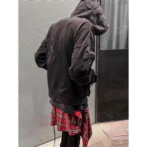 暗黑系黑蛇银蛇碎片刺绣卫衣宽松情侣高街套头连帽衫外套男女潮牌,女装短外套,星座506A