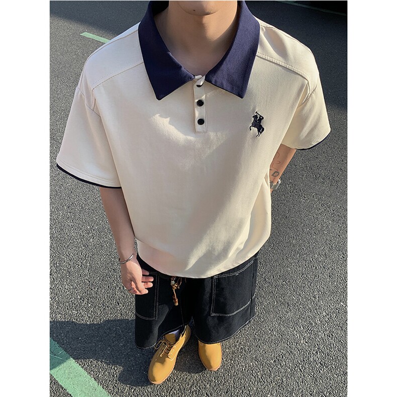 260克曼巴棉夏季拼接撞色假两件休闲POLO衫短袖男士美式潮T恤P38,男装Polo衫,电商C306-1