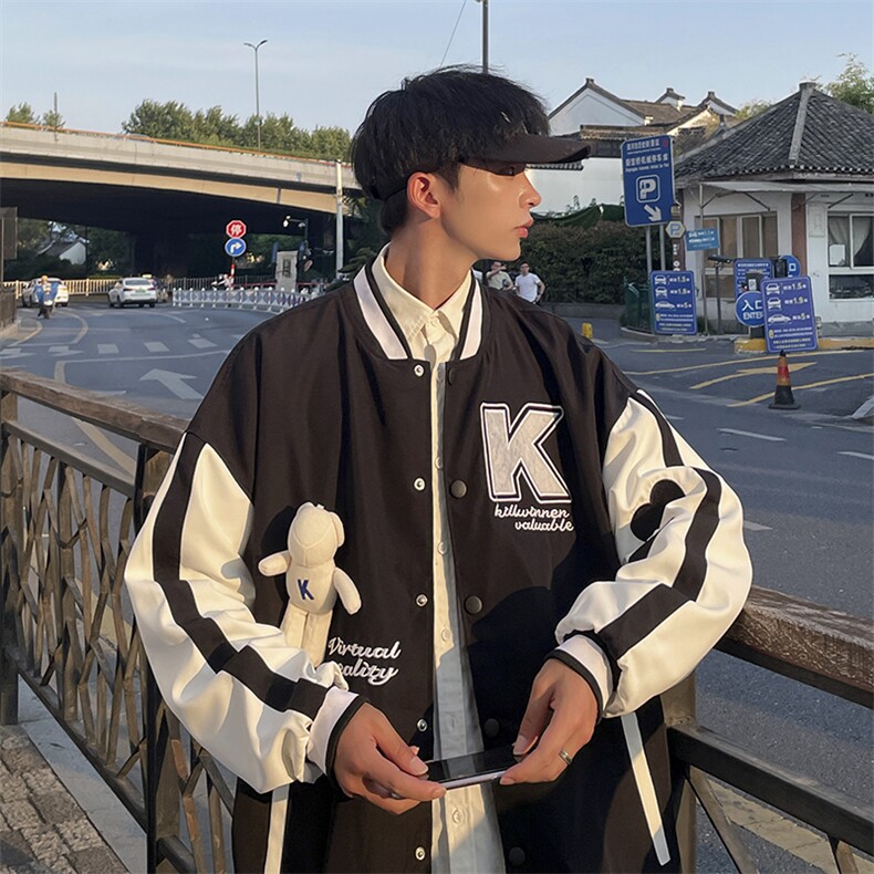 克莱因蓝棒球服男拼接pu皮夹克外套潮流上衣JK0311-P70,男装夹克,星座308B-1