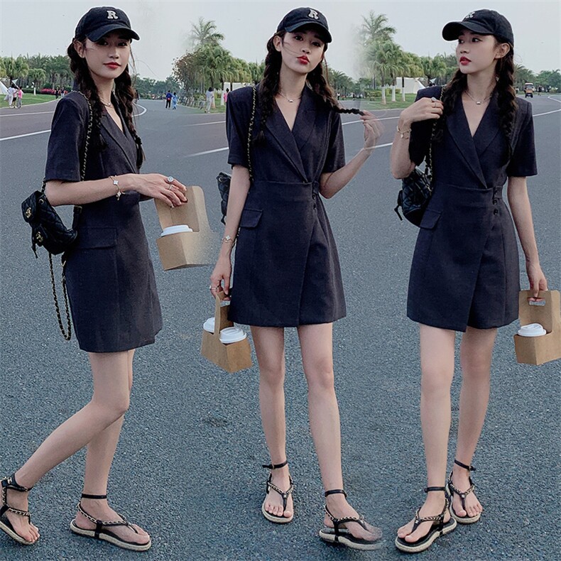 2023年夏季短袖西装连衣裙显瘦别致西装裙,女装连衣裙,艾仟回(原伊仟回)