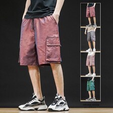 日系夏季新款青少年亮色大口袋设计休闲裤学生宽松短裤DK61-P35，男装休闲裤，电商A128