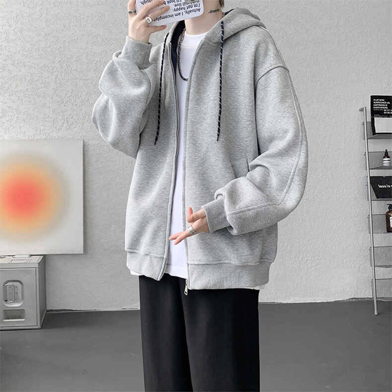 8XL-M秋连帽卫衣男宽松休闲纯色拉链开衫外套拼色帽衫运动WY27P65图片