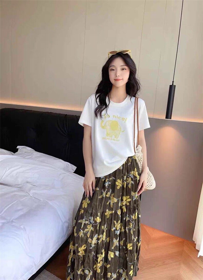 2025简约百搭雪花棉小象T恤,女装T恤,湘姗