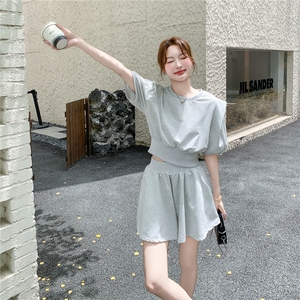 慵懒风运动卫衣T恤短裤套装女2025夏季新款小个子减龄休闲两件套图片