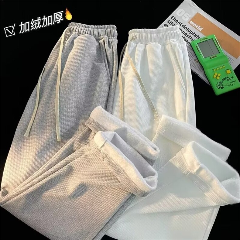 羊羔绒加绒裤子女秋冬季保暖束脚棉裤白灰色运动裤休闲卫裤K15-1,男装休闲裤,星座1116A-1（原606A）