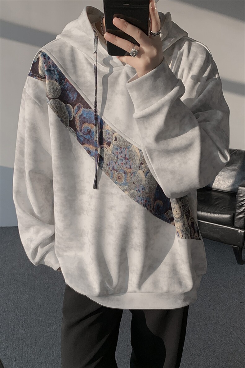 WY10200-特批40春季新款连帽设计感拼接撞色宽松大码扎染卫衣男,男装卫衣,电商A059