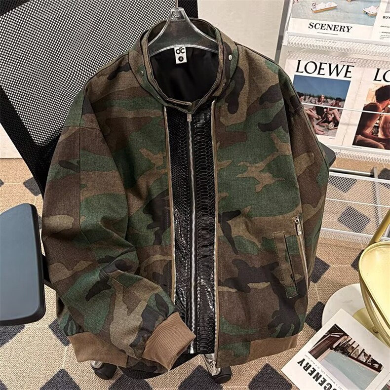 工装迷彩外套男女重工拼接短款休闲宽松棒球服夹克潮1299 P85图片