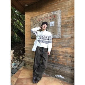 重磅秋冬装北极绒套头毛衣美式复古休闲慵懒风提花工艺针织衫外套图片
