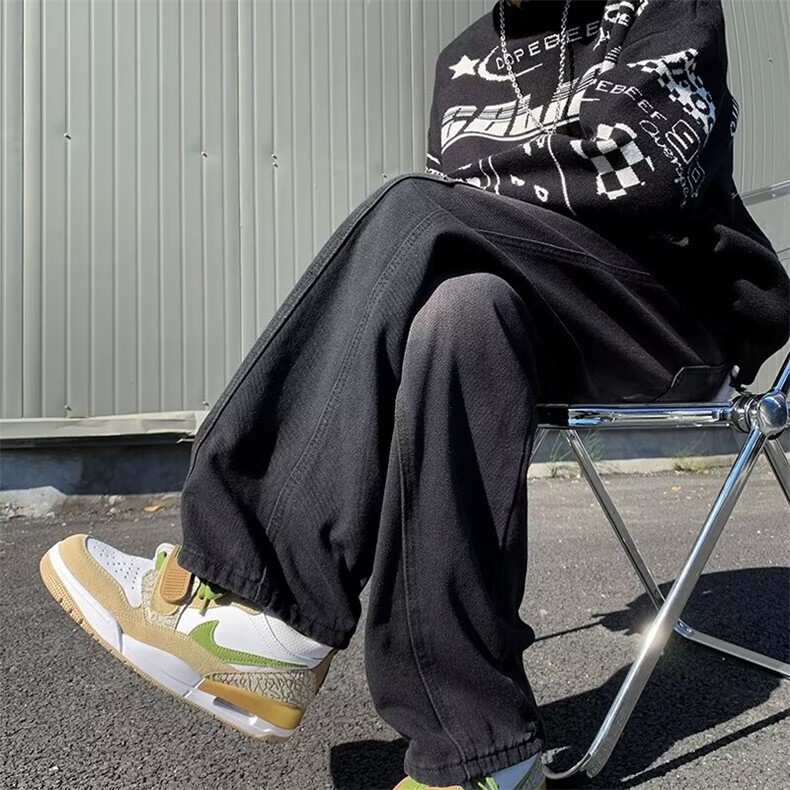 牛仔裤男韩版潮流高街帅气暗黑直筒2024秋冬ins长裤RK1365-P45,男装牛仔裤,星座412-3