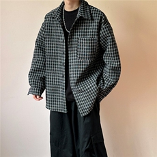 新款呢子夹克外套宽松休闲格子呢料衬衣外套A351-AJ2552-P75控138，男装夹克，电商A351