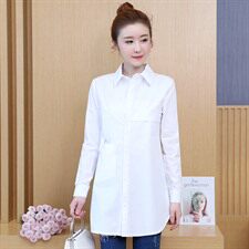 排多扣POLO领纯色衬衫2021年春季长袖中长款时尚修身显瘦淑女，女装衬衫，依恋蒂丝