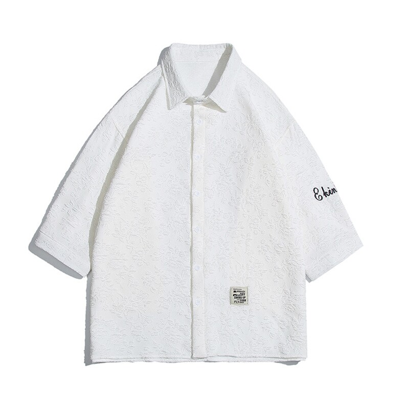 1白底花型衬衫大码M-5XL情侣风七分袖衬衫男QCS7734P45控68，男装衬衫，星座226-2