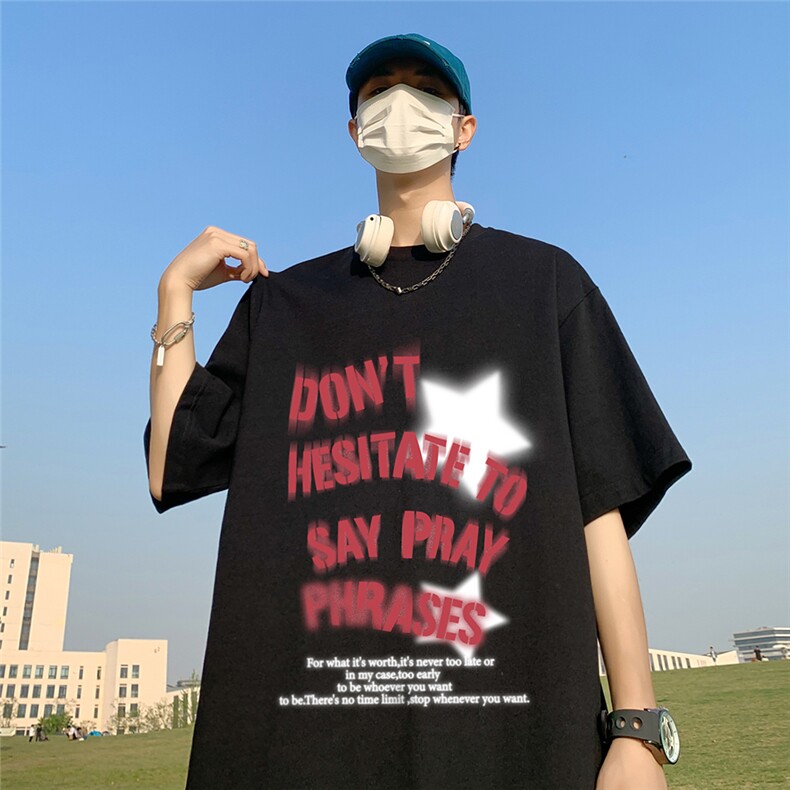 ！港风 23夏季时尚复古星星印花短袖T恤T6099P25控38图片