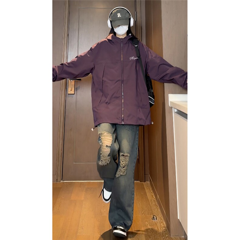特批港风中性宽松时尚印花连帽防水冲锋衣夹克F389P65控98,男装夹克,电商A247