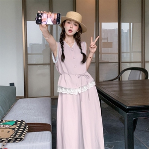 蓝色超好看蕾丝拼接马甲套装女夏季2025新款气质显瘦半身裙两件套图片