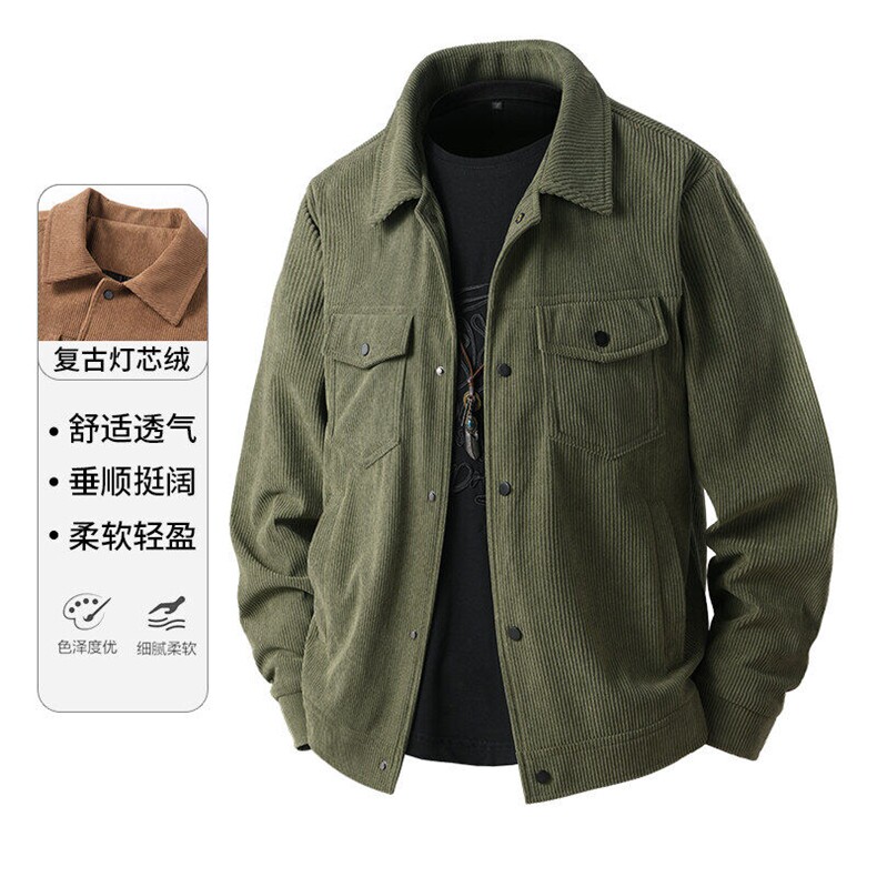 春秋季新款灯芯绒棒球领复古潮流薄中年爸爸夹克男潮图片