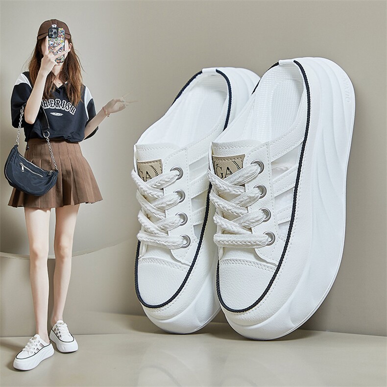 ins半托小白鞋女2024夏季新款学生跑步板鞋厚底增高休闲透气拖鞋，女鞋拖鞋，星座1407-3