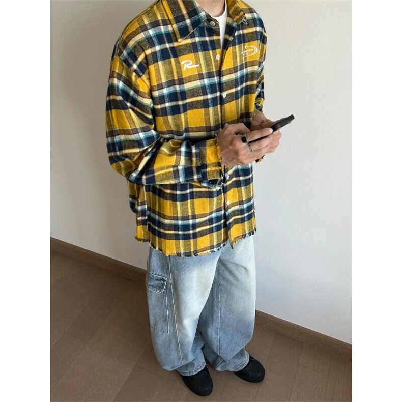 W9464-P40网图现货美式高街新款长袖格子衬衣百搭潮流外套,男装衬衫,星座1608-2