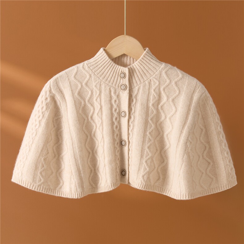 2025时尚百搭通勤简约休闲兰花开衫小短披肩，披肩，西欧羊绒